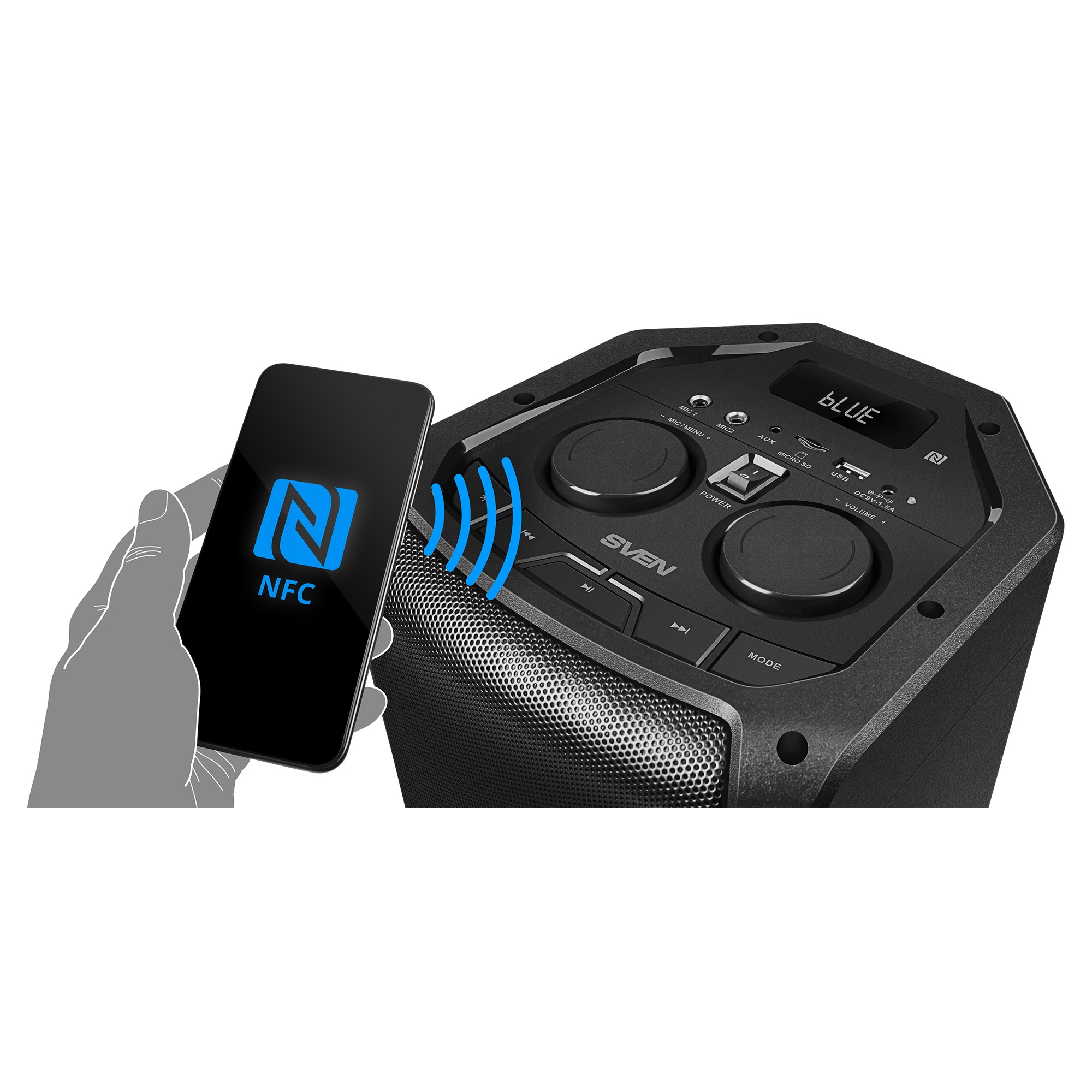 Портативная Колонка SVEN PS-710 Black / 100W / Bluetooth / NFC / FM tuner / USB / microSD photo 6