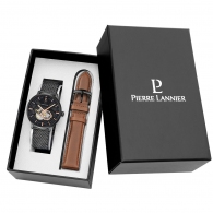 Men Set TRIO Black Dial Brown Leather Strap thumbnav 1
