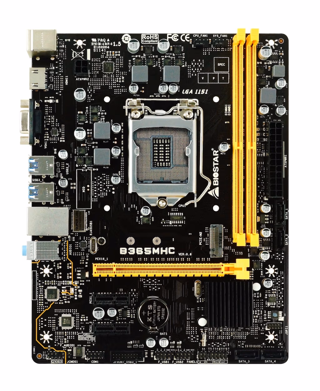 BIOSTAR B365MHC, Socket 1151, Intel® B365 (9th/8th Gen CPU), Dual 2xDDR4-2666, CPU Intel graphics, VGA, HDMI, 1xPCIe X16, 4xSATA3, RAID, 1xM.2 slot, 2xPCIe X1, 1xCOM header, ALC887 7.1HDA, GbE LAN, 6xUSB3.1, 95W, mATX 