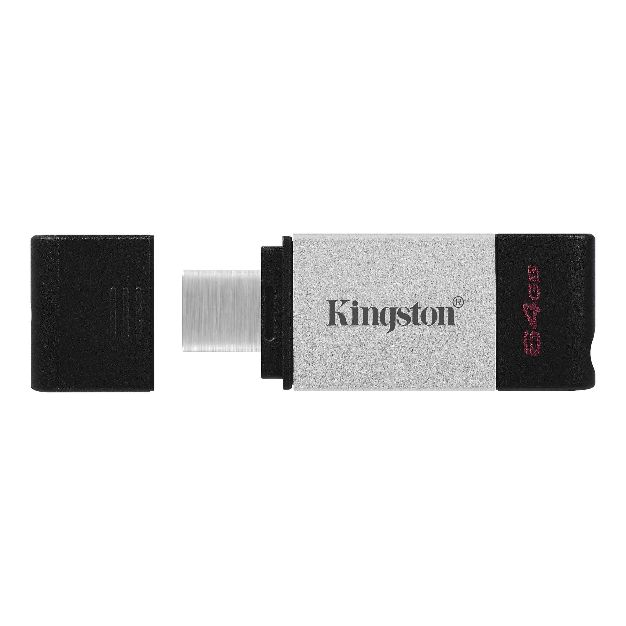 64GB USB-С3.2 Kingston DataTraveler 80, Black/Silver, USB-C, Cap design, Stylish and slim metal & plastic casing fits, Keyring Loop (Read 200 MByte/s) photo 2
