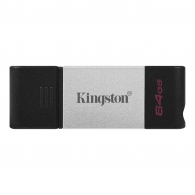 64GB USB-С3.2 Kingston DataTraveler 80, Black/Silver, USB-C, Cap design, Stylish and slim metal & plastic casing fits, Keyring Loop (Read 200 MByte/s) thumbnav 1