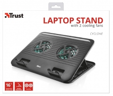 Trust  Cyclone, Notebook Cooling Pad up to 16”, 2 silent cooling fans, 8 step height-adjustable, Black thumbnav 6