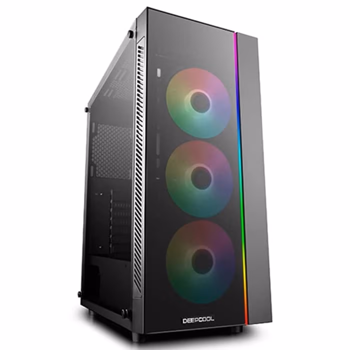 DEEPCOOL "MATREXX 55 V3 ADD-RGB" ATX Case, with Side-Window, Dual 4mm Tempered Glass Side & Front panel, without PSU, Tool-less, RGB lighting strip in the front, 1xUSB3.0, 2xUSB2.0 /Audio, 1xRGB Button, Black 