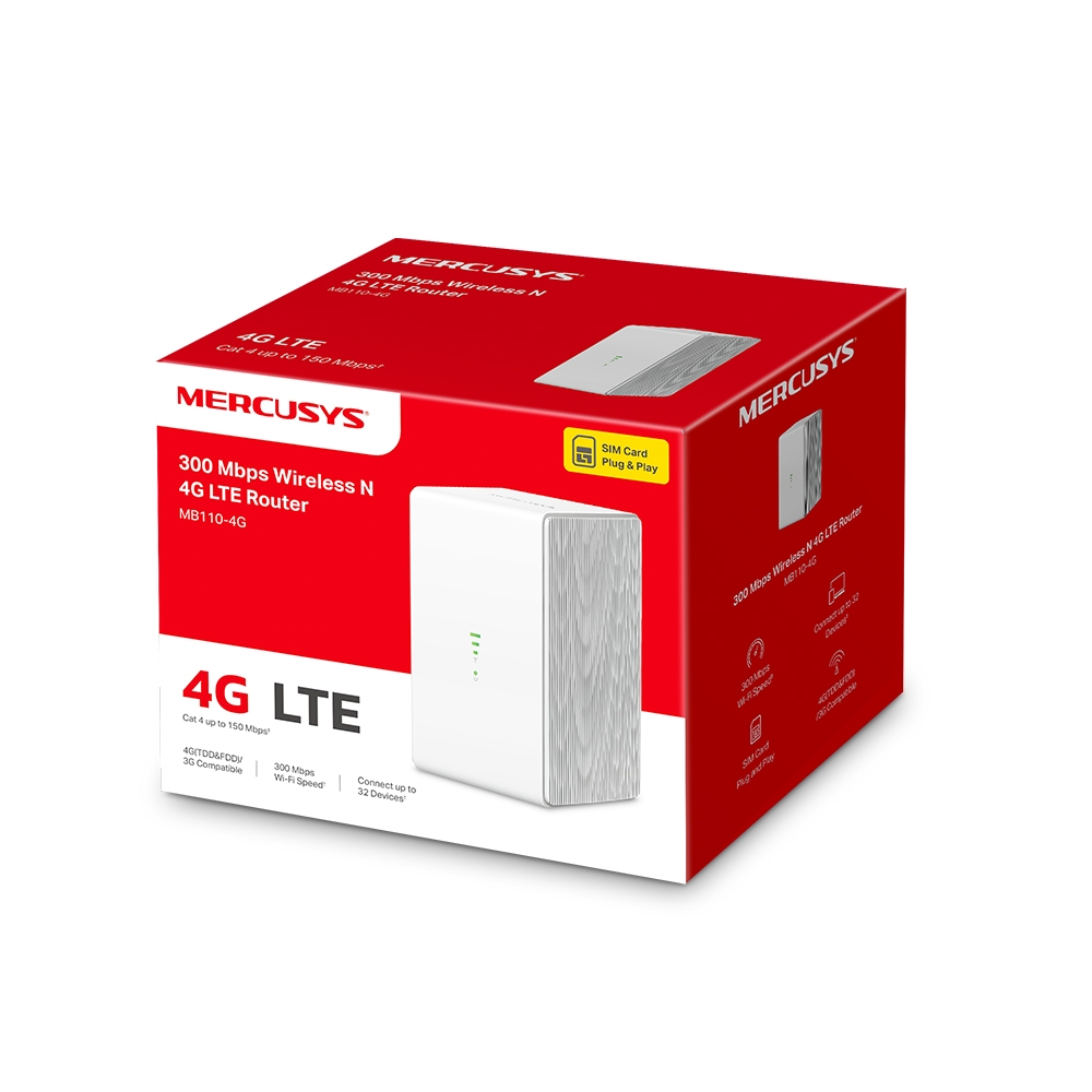 MERCUSYS MB110-4G  N300 Wireless 3G/4G Router, Sim-card Slot, 300Mbps 2.4GHz, 802.11n/g/b, Built-in 2-port Switch, internal antennas photo 3