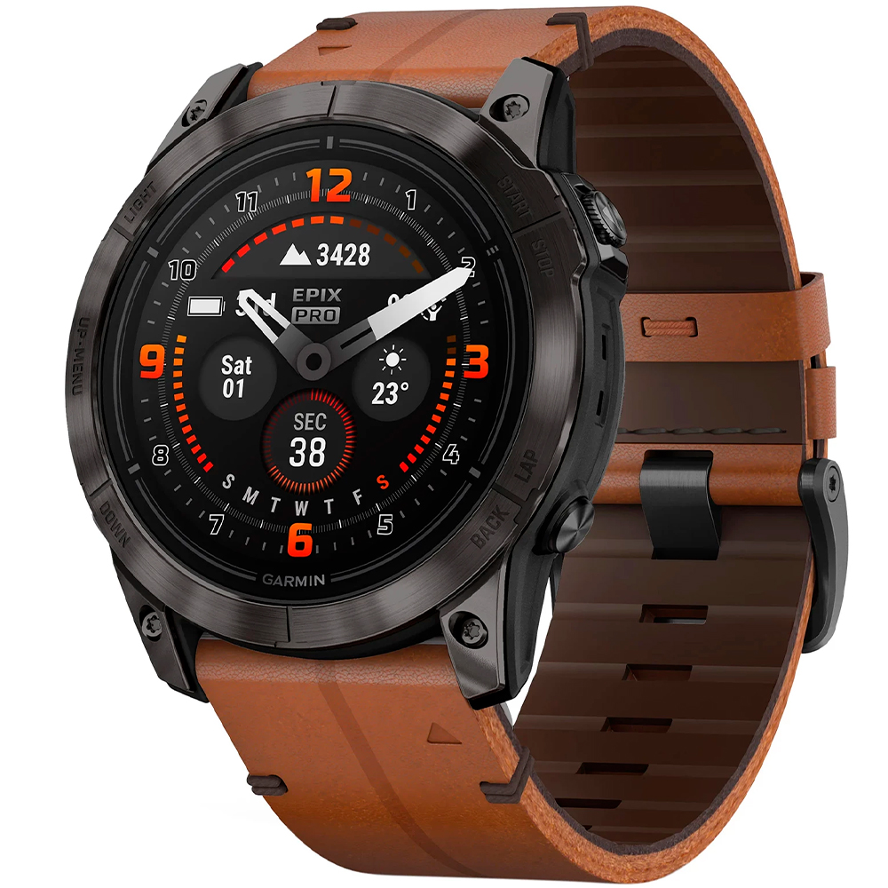 Garmin Epix Pro (Gen 2), 51mm, Sapphire, Carbon Grey DLC Titanium with Chestnut Leather Band photo 1