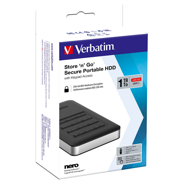 2.5” Внешний HDD Verbatim Store 'n' Go with Keypad Access / USB3.0/USB-C / 1.0TB / Black photo 4