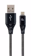 Cable USB2.0/Micro-USB Premium cotton braided - 2m - Cablexpert CC-USB2B-AMmBM-2M-BW, Black/White, USB 2.0 A-plug to Micro-USB plug, blister