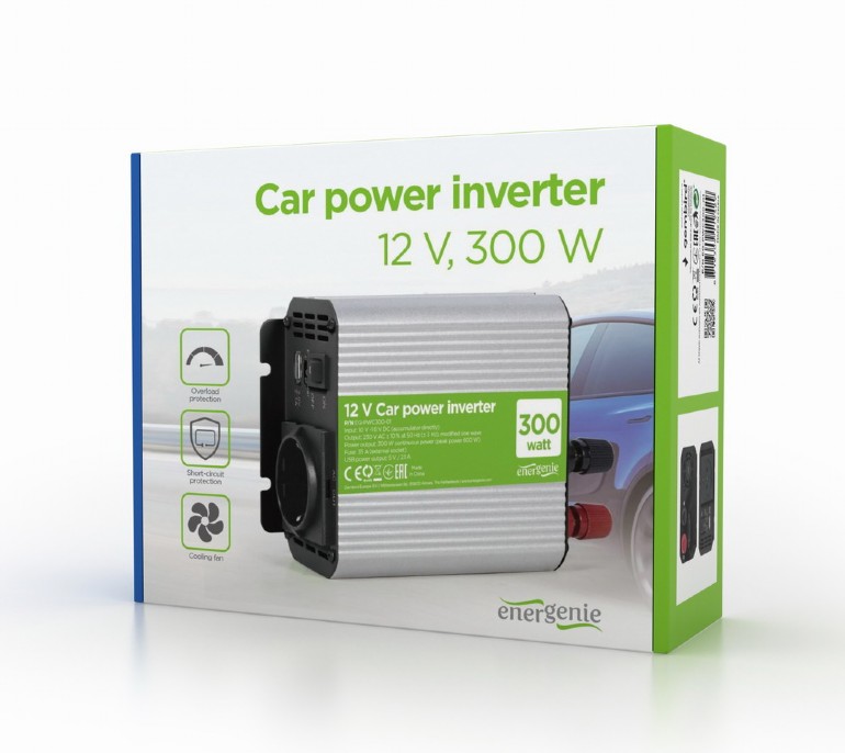 EnerGenie EG-PWC300-01, 12 V Car power inverter, 300 W, with USB port / 5V-2.1A, LED indicator, Input: 10-16 VDC (accumulator directly) - Output: 230 VAC +/- 10% at 50 Hz (+/-3Hz), modified sine wave photo 4