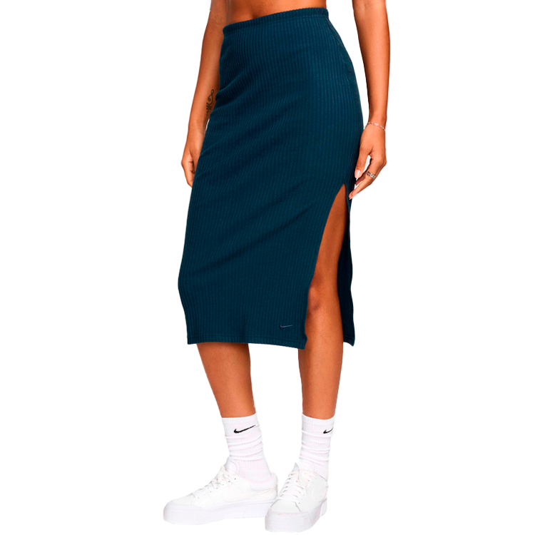 Fusta Nike W NSW NK CHLL KNT RIB MD SKIRT L Albastru Femei photo 2