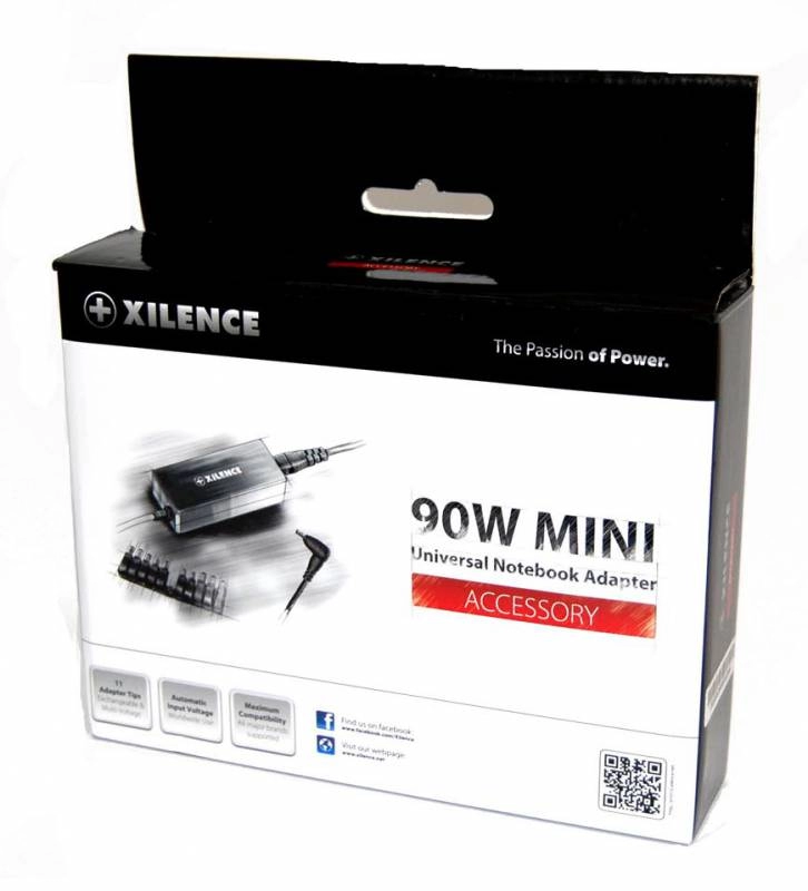 XILENCE XP-LP90.XM010, 90W Mini, Universal Notebook Power Adapter, 9 (+LENOVO) different tips, LED display (shows the actual output voltage), Input Voltage: AC 100-240V, Output Voltage: 15-20V, high efficiency over 87%, Black