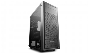 DEEPCOOL "E-SHIELD" ATX Case, with Side-Window (full sized 4mm thickness), without PSU, Pre-installed: 1x120mm Rear Fan, Square-hole Array style front panel, Magnetic dust proof net on top, Bottom mounted PSU, VGA Compatible: 370mm, 1xUSB3.0, 2xUSB2.0, 1x thumbnav 1