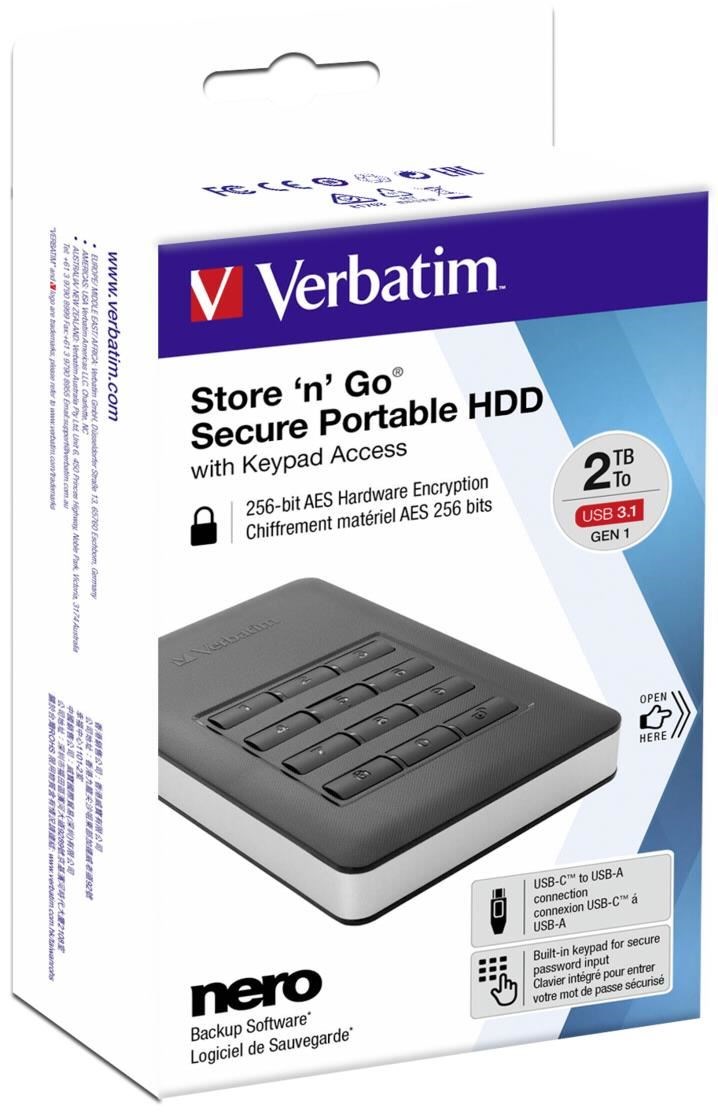 2.5” Внешний HDD Verbatim Store 'n' Go with Keypad Access / USB3.0/USB-C / 2.0TB / Black photo 4