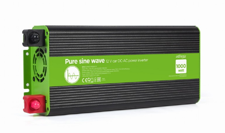EnerGenie EG-PWC-PS1000-01, 12 V Pure sine wave car DC-AC power inverter, 1000 W, with USB port / 5V-2.1A,  Input: 10-16 VDC (accumulator directly) - Output: 230 VAC +/- 10% at 50 Hz (+/-1Hz), pure sine wave, THD < 3%, 90% efficiency photo 2
