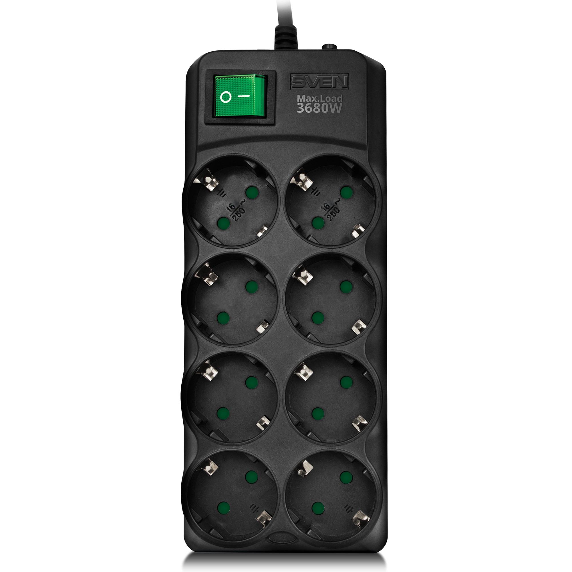 Surge Protector SVEN SF-08E-16, 8 Sockets, Children protection, 1.8m, ABS plastic, Black photo 2