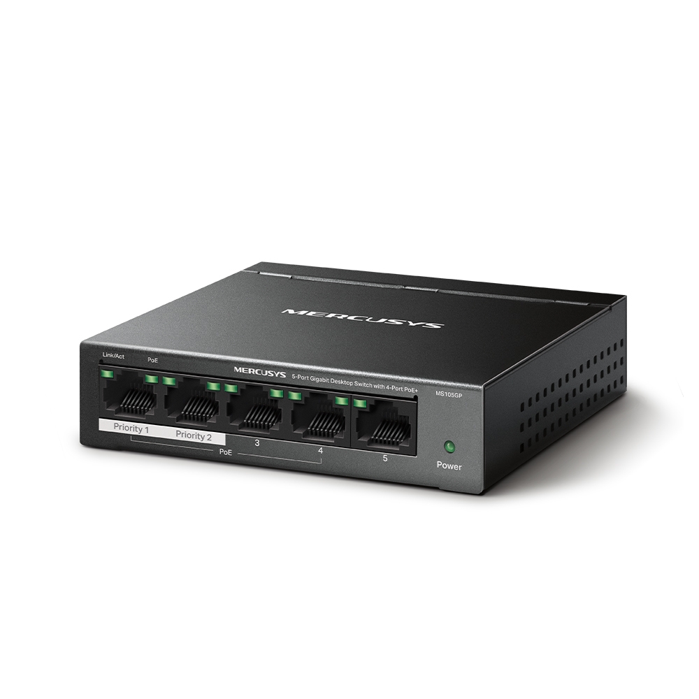 Switch MERCUSYS MS105GP / 5 port / Gigabit / RJ45 / PoE / metal case photo 2