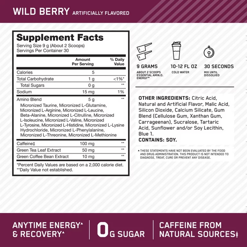 Предтренировочный комплекс Optimum Nutrition ON AMINO ENERGY WILD BERRY 270G photo 3