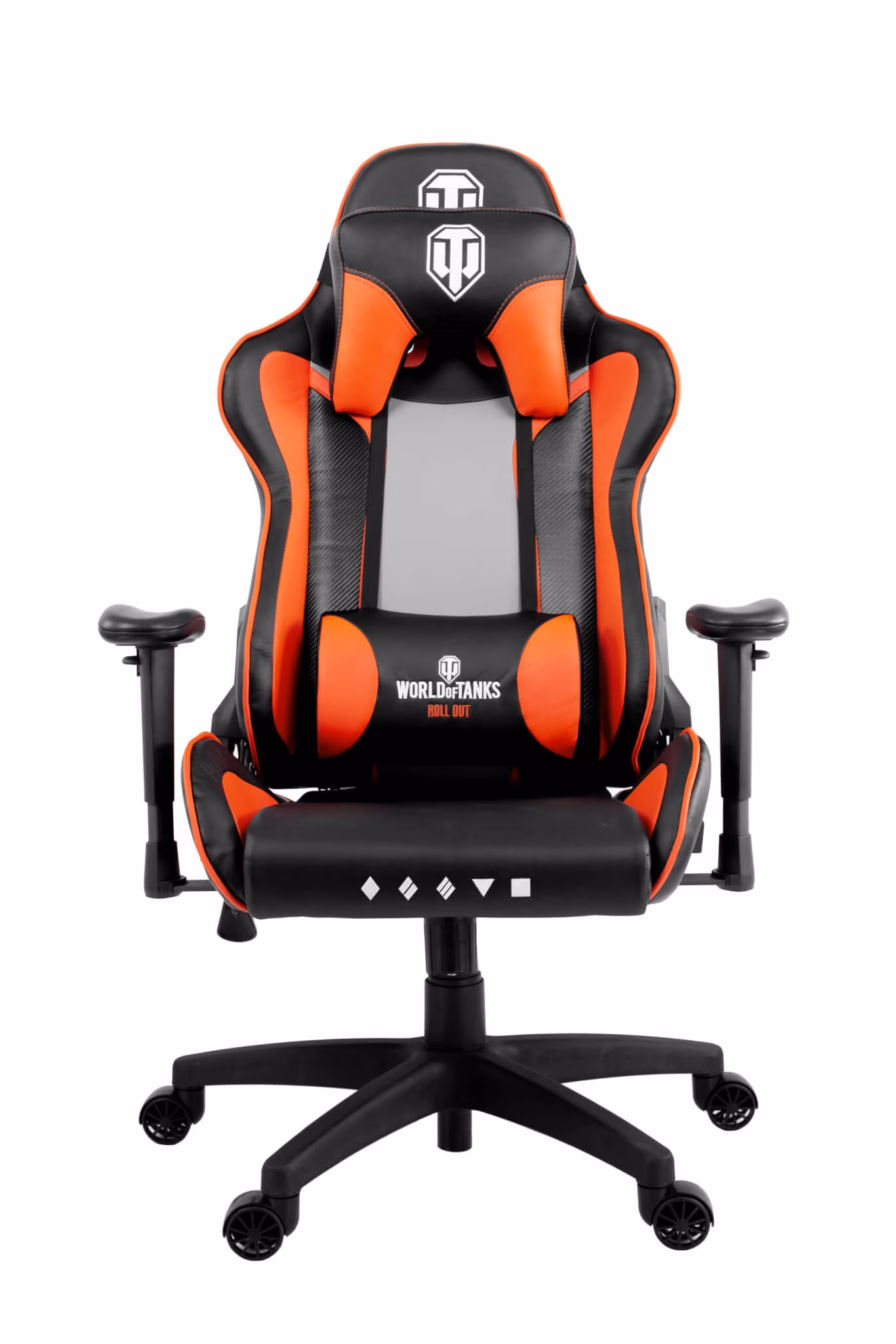 Gaming/Office Chair AROZZI Verona WoT Edition, Black/Orange World of Tanks merch, PU Leather, max weight up to 100-105kg / height 160-180cm, Recline 165°, 1D Armrests, Head/Lumber cushions, Metal Frame, Nylon wheelbase, Small nylon casters, W-25.5kg 