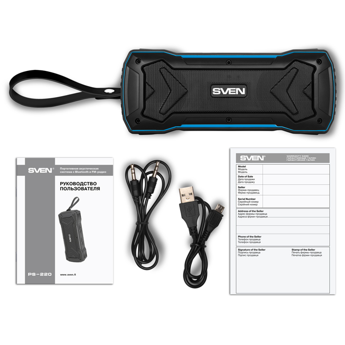 Boxa portabila SVEN PS-220, Black-Blue / 10W / Bluetooth / FM / USB / microSD / 1200mA*h photo 6
