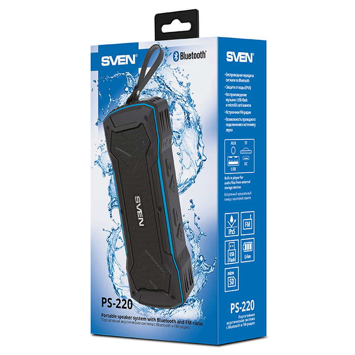 Boxa portabila SVEN PS-220, Black-Blue / 10W / Bluetooth / FM / USB / microSD / 1200mA*h photo 7