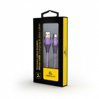 Cable USB2.0/Micro-USB Premium cotton braided - 2m - Cablexpert CC-USB2B-AMmBM-2M-PW, Purple/White, USB 2.0 A-plug to Micro-USB plug, blister thumbnav 1