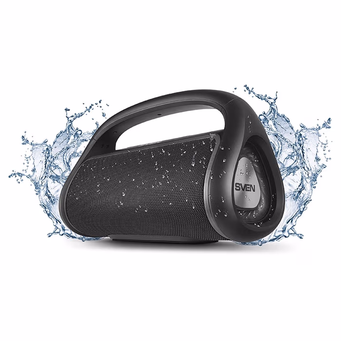 SVEN PS-350 Black, Bluetooth Waterproof Portable Speaker, 30W RMS, Water protection (IPx5) Support for iPad & smartphone, FM tuner, USB & microSD, TWS, built-in lithium battery -2x1800 mAh, ability to control the tracks, AUX stereo input