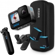 Action Camera GoPro HERO 10 Black Big Bundle, Photo-Video:23MP/5.3K60+4K120, 8xslow-mo, waterproof 10m, voice control, 3x microphones, hyper smooth 4.0, HDR, GPS, Wi-Fi, Bluetooth, 153g (in box H10B, 2x battery, 1x shorty, 1x magnetic mount, 1x curved adh