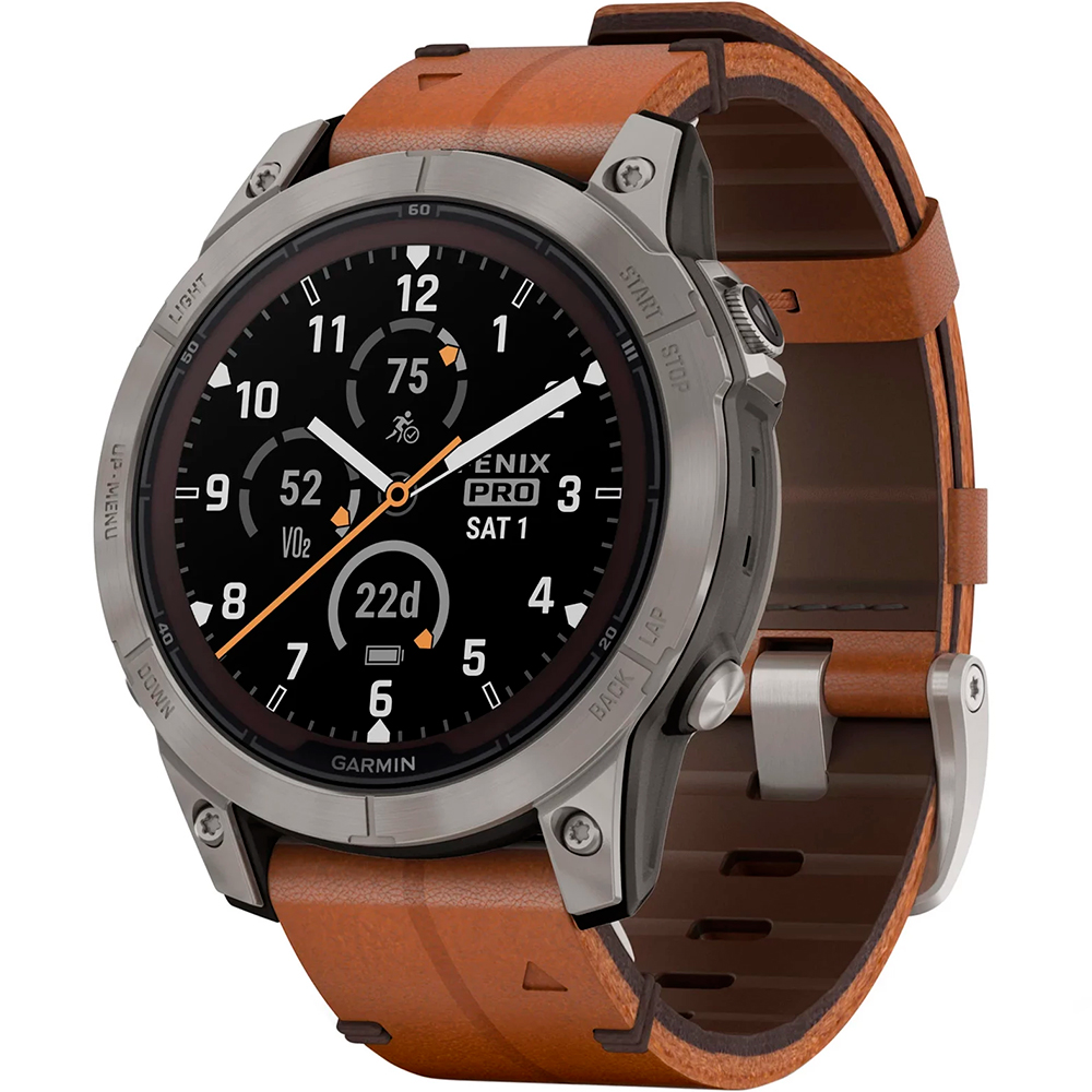 Garmin Fenix 7 Pro - Sapphire Solar, Titanium with Chestnut Leather Band photo 1