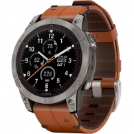 Garmin Fenix 7 Pro - Sapphire Solar, Titanium with Chestnut Leather Band thumbnav 1