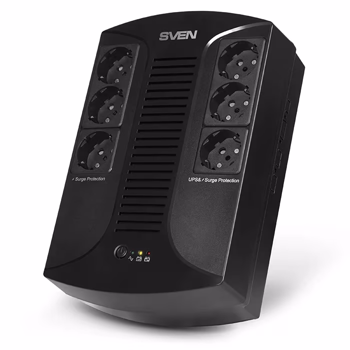 SVEN UP-L1000E, Line-interactive UPS with AVR, 1000VA /510W, 6 x Schuko outlets (3 backed up, all 6 surge protected), LED status indication,Black 