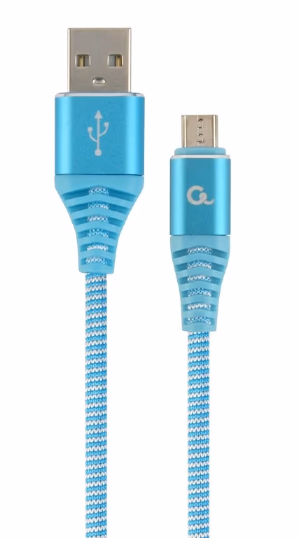 Cable USB2.0/Micro-USB Premium cotton braided - 2m - Cablexpert CC-USB2B-AMmBM-2M-VW, Blue/White, USB 2.0 A-plug to Micro-USB plug, blister