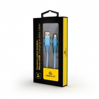 Cable USB2.0/Micro-USB Premium cotton braided - 2m - Cablexpert CC-USB2B-AMmBM-2M-VW, Blue/White, USB 2.0 A-plug to Micro-USB plug, blister thumbnav 2
