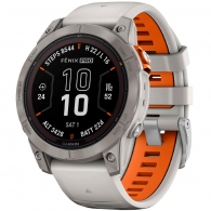Garmin Fenix 7 Pro - Sapphire Solar, Titanium with Fog Gray/Ember Orange Band thumbnav 1