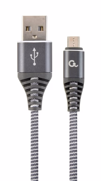 Cable USB2.0/Micro-USB Premium cotton braided - 2m - Cablexpert CC-USB2B-AMmBM-2M-WB2, Spacegrey/White, USB 2.0 A-plug to Micro-USB plug, blister