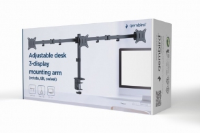 Arm for 3 monitors 17”-27”  Gembird MA-D3-01, Adjustable desk 3-display mounting arm (rotate, tilt, swivel), up to 7 kg,  VESA 75/100, black thumbnav 2
