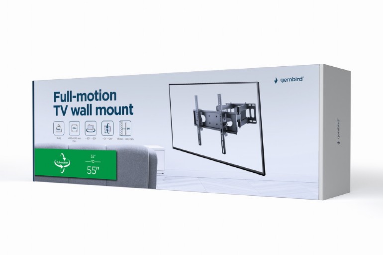 Full-motion TV-Wall Mount for 32 -55”- Gembird ”WM-55ST-04”, allows up to 60 degrees swivel and 20 degrees tilting, max. 35 kg, Distance to wall: 78 - 400 mm, max. VESA 400 x 400, Black photo 10