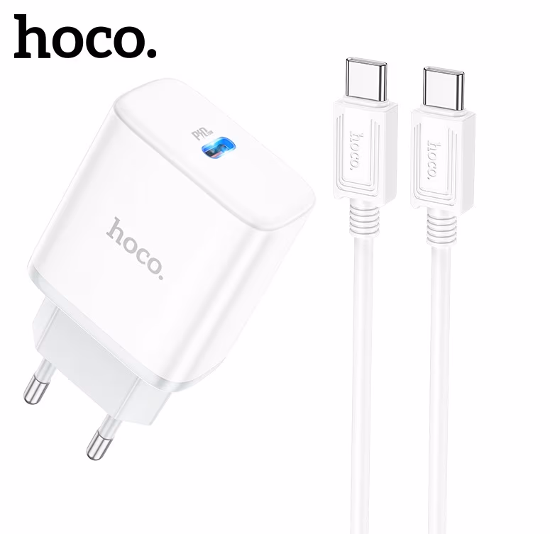 USB Charger HOCO C104A Stage Single port, 1 x USB-C, USB-C: 20W, up to PD20W / QC3.0, White 