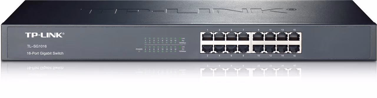 Коммутатор TP-LINK TL-SG1016 / 16 port / Gigabit / RJ45 / 1U 19-inch rack-mountable steel case
