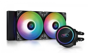 DEEPCOOL Liquid Cooler ”GAMMAXX L240 A-RGB”, Anti-Leak Technology, Socket LGA2066/2011/1851/1700/1200/115x & AM5/AM4, 2x 120mm ARGB PWM fans: 500-1800 RPM±10%, <30 dB(A), 69.34 CFM, 4-pin PWM, Pump: 2400 RPM, 17.8dBA, Cooper Base, Hydro Bearing, Black thumbnav 1