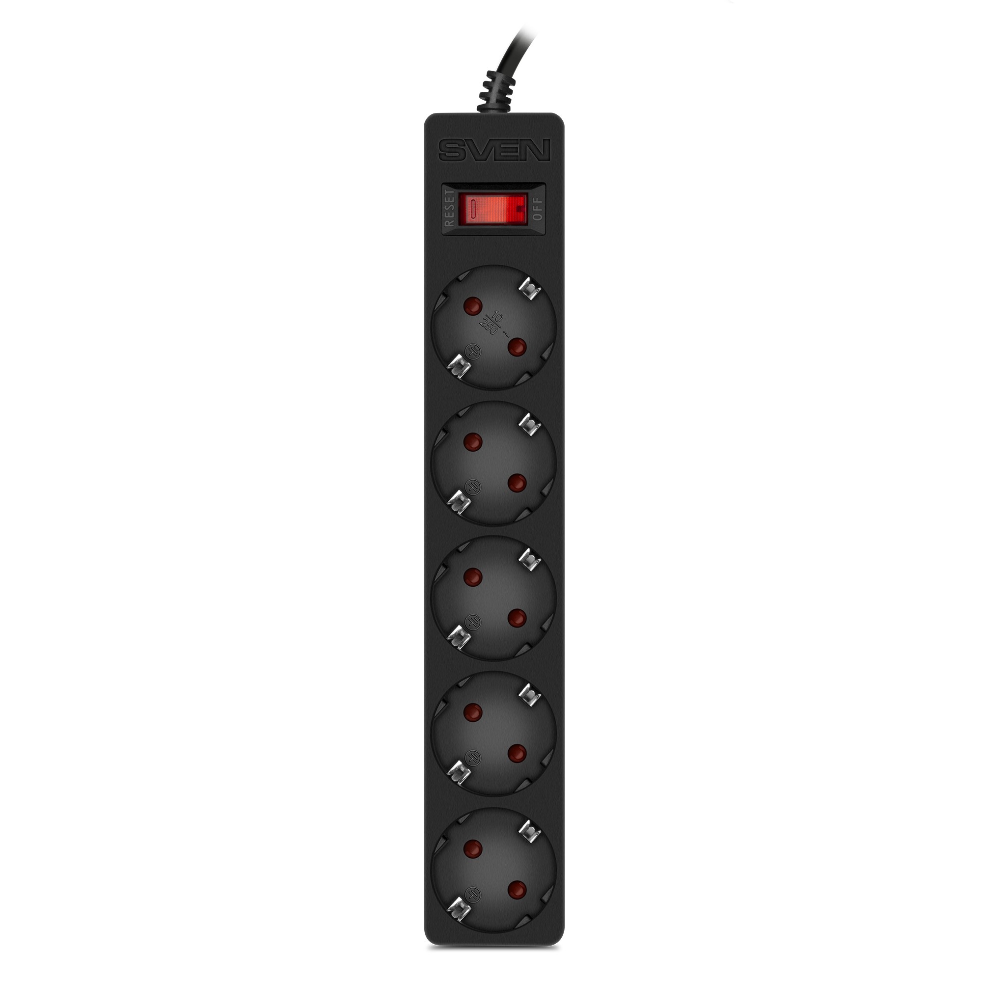 Surge Protector SVEN SF-05E / 5 Sockets / 1.8m / children protection / Black photo 2