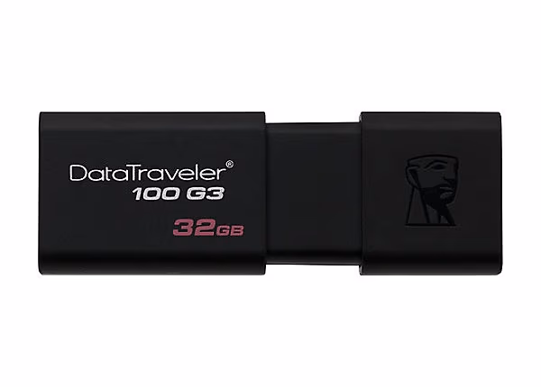 32GB USB3.0 Kingston DataTraveler 100 G3 Black, Retractable USB connector, (Read 100 MByte/s, Write 12 MByte/s)