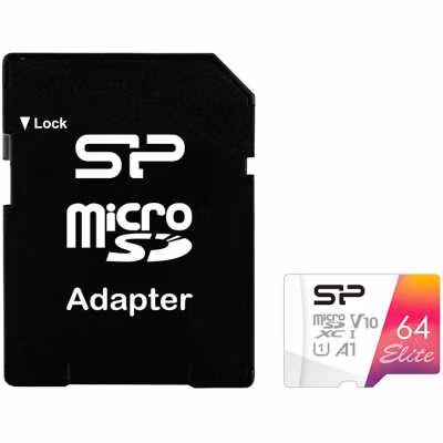 64GB microSD Class10 A1 V10 UHS-I + SD adapter Silicon Power Elite Color microSDXC, Up to: 100MB/s