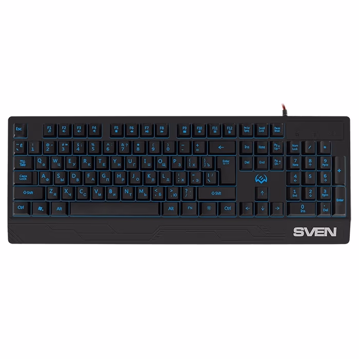 SVEN KB-G8300 Gaming Keyboard, membrane with tactile feedback,104 keys, 12Fn-keys, Backlight, 1.8m, USB, Special holes in the basis for fluid extraction, Black, Rus/Ukr/Eng 