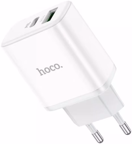 USB Charger HOCO C105A Stage Dual port, 1 x USB-C + 1 x USB, USB-C: 20W / USB:18W, Total output: 5V/3A, up to PD20W / QC3.0, White 