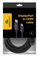 Cable DP-HDMI  - 3m - Cablexpert CC-DP-HDMI-3M, 3m, DP (male) - HDMI type A (male)  cable,  from DisplayPort to HDMI (cable is not bi-directional), Black thumbnav 4