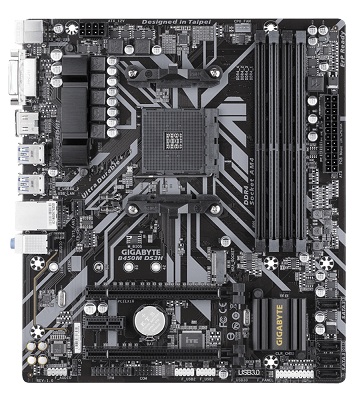 GIGABYTE B450M DS3H, Socket AM4, AMD B450, Dual 4xDDR4-3200, APU AMD graphics, DVI, HDMI, 2xPCIe X16, 4xSATA3, RAID, 1xM.2 slot, 1xPCIe X1, ALC887 HDA, GbE LAN, 6xUSB3.1, mATX photo 1