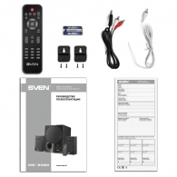 SVEN MS-2080 Black,  2.1 / 40W + 2x15W RMS, Bluetooth, FM-tuner, USB & SD card Input, Digital LED display, built-in clock, set the switch-off time, remote control, all wooden