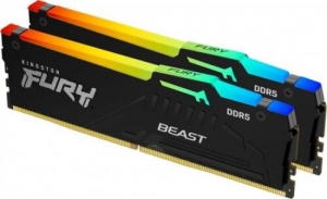 16GB (Kit of 2*8GB) DDR5-5600 Kingston FURY® Beast DDR5 RGB, PC44800, CL40, 1Rx8, 1.25V, Auto-overclocking, Asymmetric BLACK low-profile heat spreader, Dynamic RGB effects featuring HyperX Infrared Sync technology, Intel XMP 3.0 Ready (Extreme Memory Pro thumbnav 1