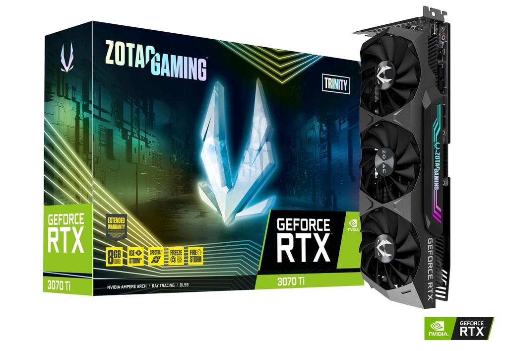 ZOTAC GeForce RTX 3070 Ti Trinity 8GB GDDR6X, 256bit, 1770/19000Mhz, Ampere, PCIeX16 4.0, Triple Fan / IceStorm 2.0, 2.5 Slot, 1xHDMI, 3xDP, Active Fan Control/FREEZE Fan Stop, SPECTRA 2.0 RGB Lightning, FireStorm, Metal RGB Led Backplate, Premium Pack photo 1