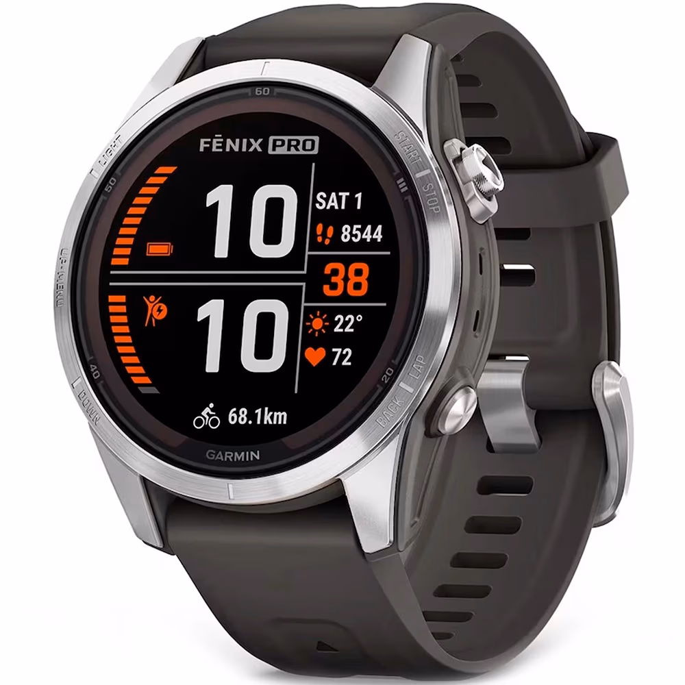 Garmin Fenix 7S Pro – Solar, Silver with Graphite Band 