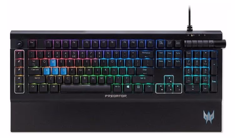 ACER PREDATOR GAMING KEYBOARD AETHON500, mechanical keys, 16.8M RGB backlit, detachable magnetic wrist rest, anodized aluminum faceplate. 
